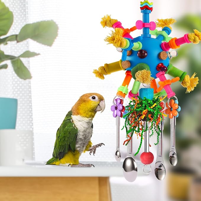 Parrot Toys Bird Toys Perch Pullable Stainless Steel Spoons Colorful Acrylic - Image 6