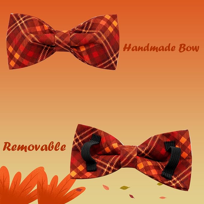 Fall Dog Collar, Pet Collar Bow Plaid Pet Collar Girl Boy Holiday Pet Collars - Image 4