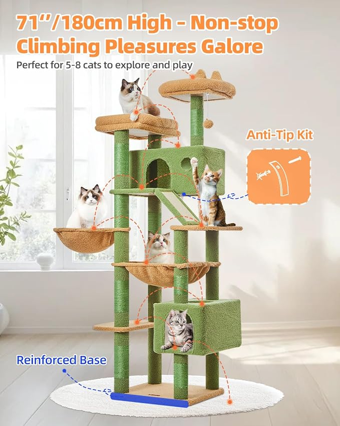 Taoqimiao Cactus Cat Tree, 71-Inch Cat Tower - Image 8