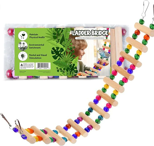 SunGrow Wooden Bird Ladder Bridge, Hanging Exercise Toy, Bird Playground Cage by SunGrow