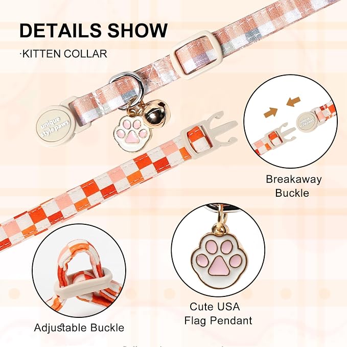 Unique Style Paws Orange Cat Collar, Cute Cat Collars - Image 4