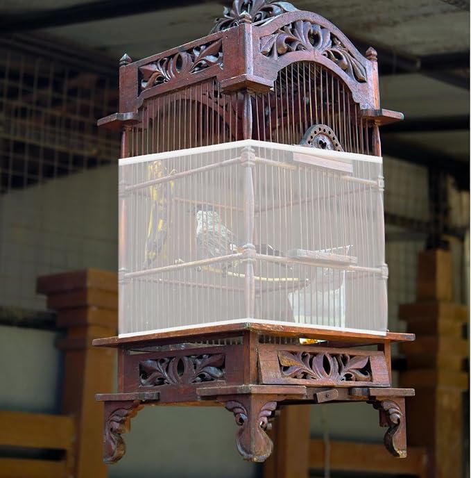 Bird Cage Seed Catcher White Bird Cage Net Cover Adjustable Birds Cages Netting - Image 7