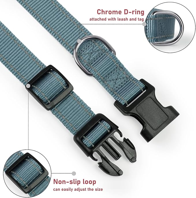Reflective Dog Collar with Buckle Adjustable Safety Nylon Collars - Image 3