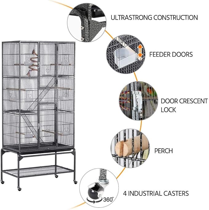 Yaheetech 69-Inch Extra Large Wrought Iron 3 Levels Ferret Chinchilla Sugar - Image 4