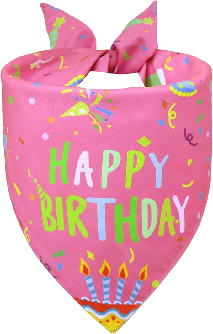 Dog Birthday Bandana Girl for Medium Large Dogs, Reversible 2 Patterns in 1 - Image 2