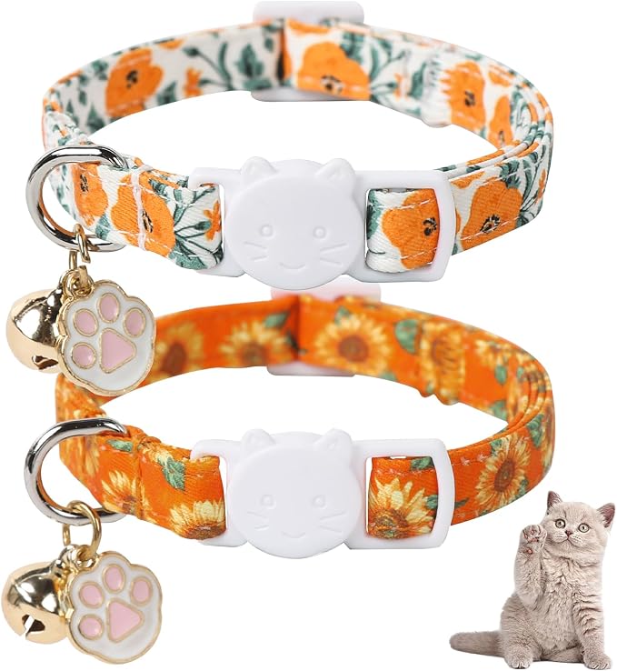 Unique Style Paws Fall Kitten Collar, 2 Pack Orange Cat Collar by Uniquestylepaws