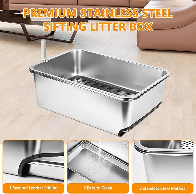 23.5" x 15.7" x 8" Stainless Steel Sifting Litter Box - Image 7