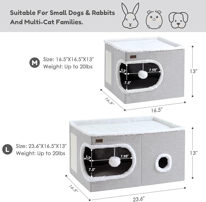 Cat Bed for Indoor Cats Cube House, Covered Cat Cave Beds & Furniture - Image 2