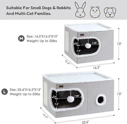 Cat Bed for Indoor Cats Cube House, Covered Cat Cave Beds & Furniture - Image 2