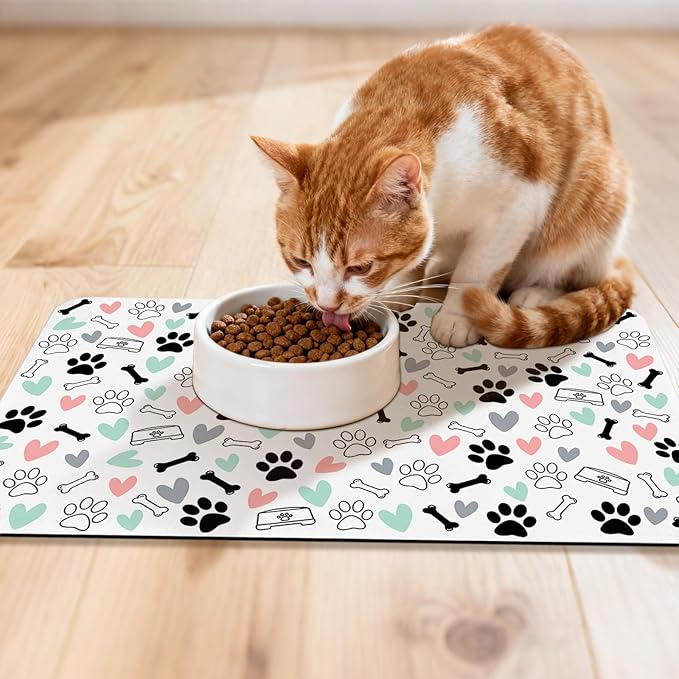 Dog Food Mat for Pet Cat Food Mat, Paws Absorbent Quick Dry Dog Bowl Mats for - Image 3