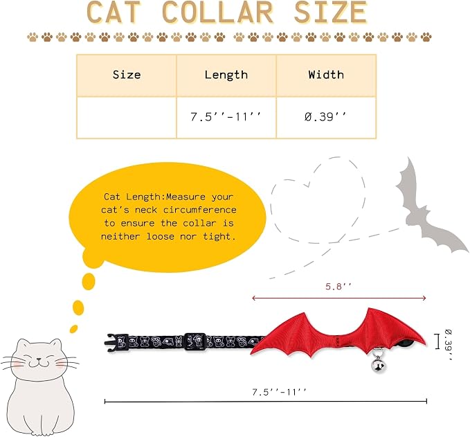 1 PC Bat Wing Cat Collar with Bell, Adjustable Kitten Collar with Safety - Image 3