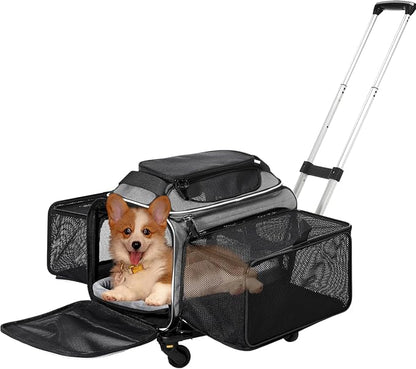 Airline Approved Top-Expanding Pet Carrier on Wheels- Extra Spacious Soft Lined by CozyCruiser