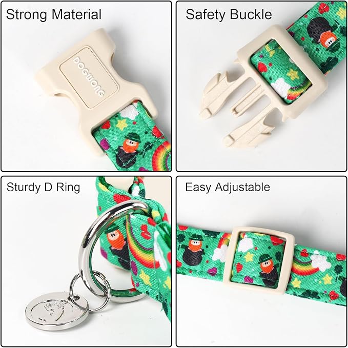DOGWONG St. Patrick's Day Dog Collar, Lucky Clover Shamrock Green, Soft Durable - Image 3