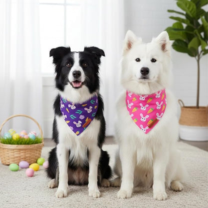 ADOGGYGO Easter Dog Bandana 2 Pack, Bunny Carrot Print Triangle Pet Scarf - Image 3