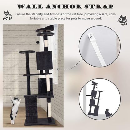 Heavy Duty Cat Tree Tower, Cat Condo, Hanging Ball, Dark Grey - Image 3