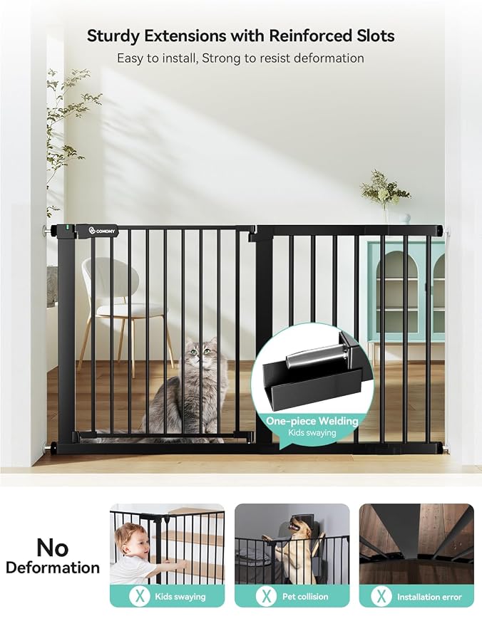COMOMY 30" Tall Baby Gate for Stairs Doorways, Fits Openings 29.5" to 51.6" Wide - Image 2