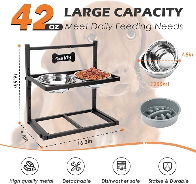 Elevated Dog Bowls with Slow Feeder Dog Bowls, 5 Height Adjustable Raised Bowl - Image 5