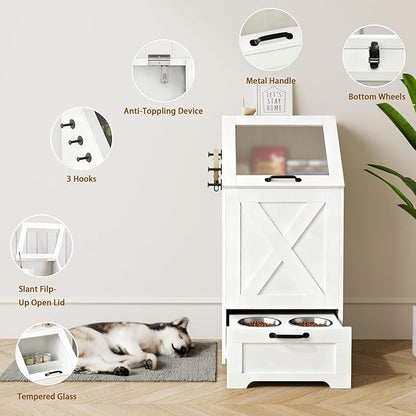 Dog Feeding Station with Storage Cabinet and 2 Elevated Dog Bowls, Hidden Pet - Image 5