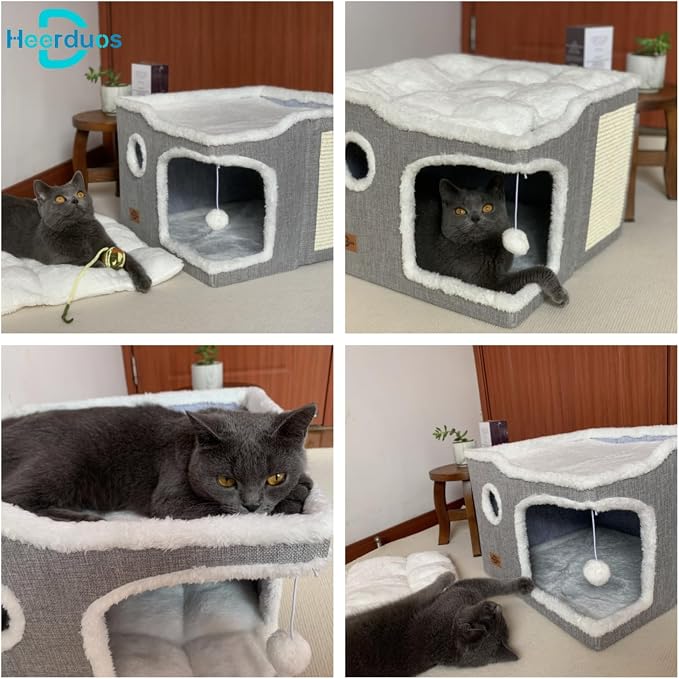 Cat Bed for Indoor Cats, Covered Cat Cave House & Furniture - Image 6