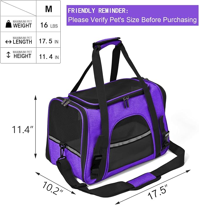 Dog Cat Carrier Soft for Small Pet Up to 16 Lbs TSA Airline Approved Travel - Image 2