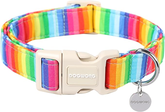 DOGWONG Cotton Dog Collar, Rainbow Dog Collar Durable Soft Natural Fabric Pet by DOGWONG