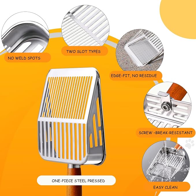 Rustproof & Unbreakable 304 Stainless Steel Metal Cat Litter Scoop - Image 3