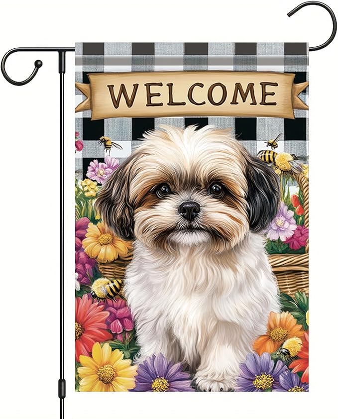 Spring Summer Garden Flag Shih Tzu Dog Flag 12x18 Inch Double-Sided Cute Puppy by StarlitPatio