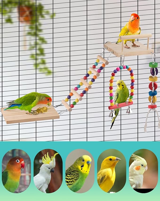 5in1 Bird Parakeet Toys, Detachable Birdie Perches Platform Swing - Image 5