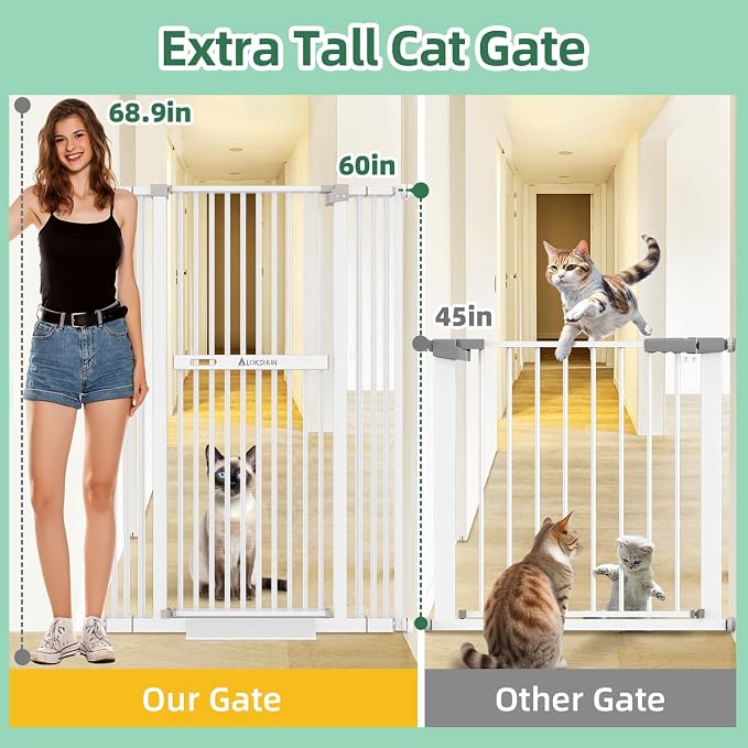 60" Extra Tall Pet Gate, 30-40" Wide, Auto Close, Cat Toy Included - Image 2