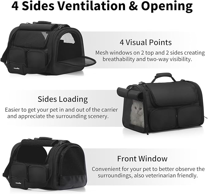 FUKUMARU Cat Carrier, 4 Mesh Windows Small Dog Carrier, 4 Storage Pockets Cat - Image 4