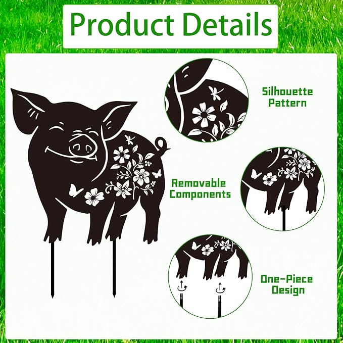 Pig Metal Garden Stakes Yard Decor, Lawn Ornaments, Outdoor Yard Art - Image 3