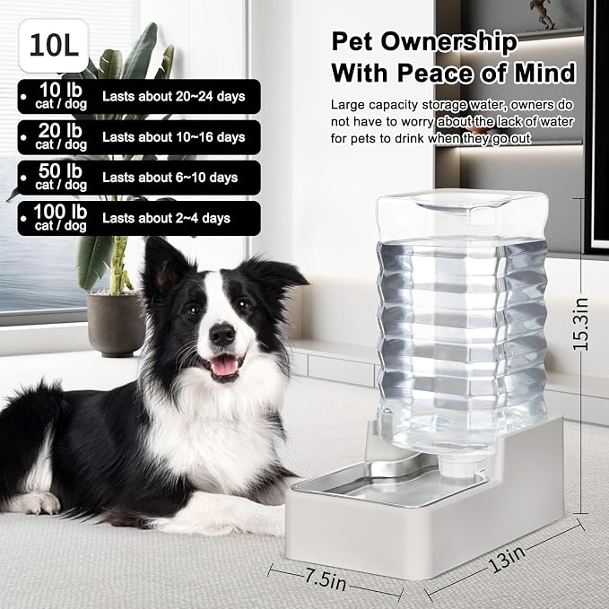 RIZZARI Stainless Steel Pet Water Feeder: 10L Large Gravity Waterer, Less - Image 2