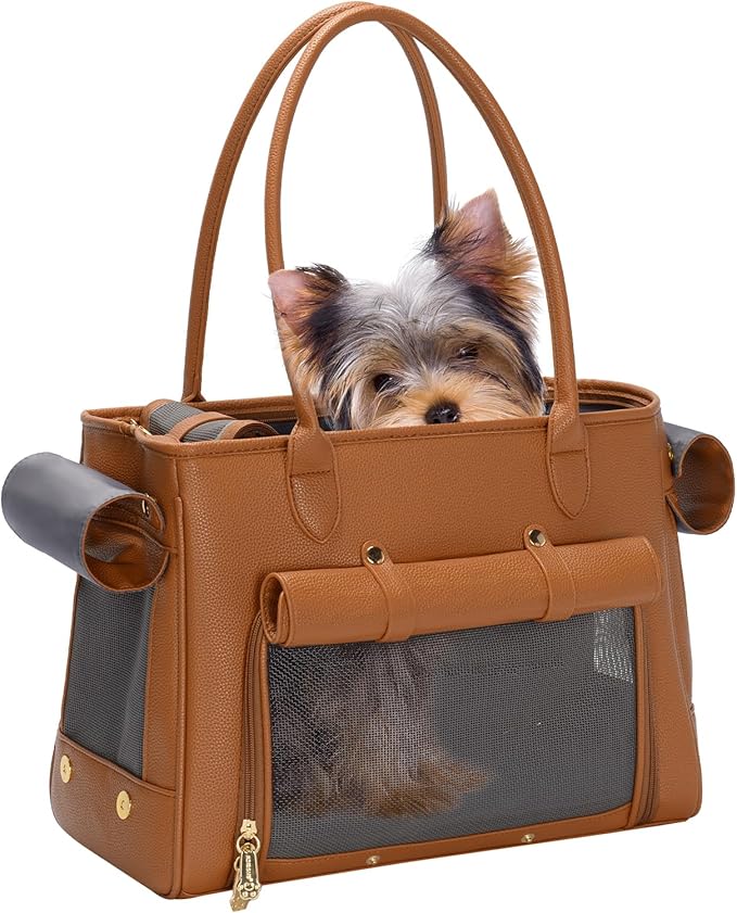 Fashion Pet Carrier Purse for Small Cat and Dog, Luxury Pu Soft-Sided Tote Bag by Minsong