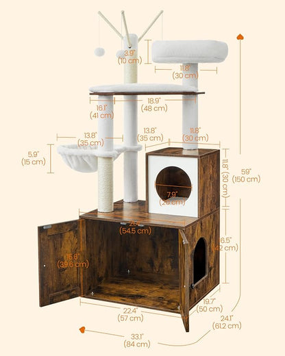Feandrea Cat Tree with Litter Box Enclosure, 59-Inch Modern Cat Tower, 2-in-1 - Image 5
