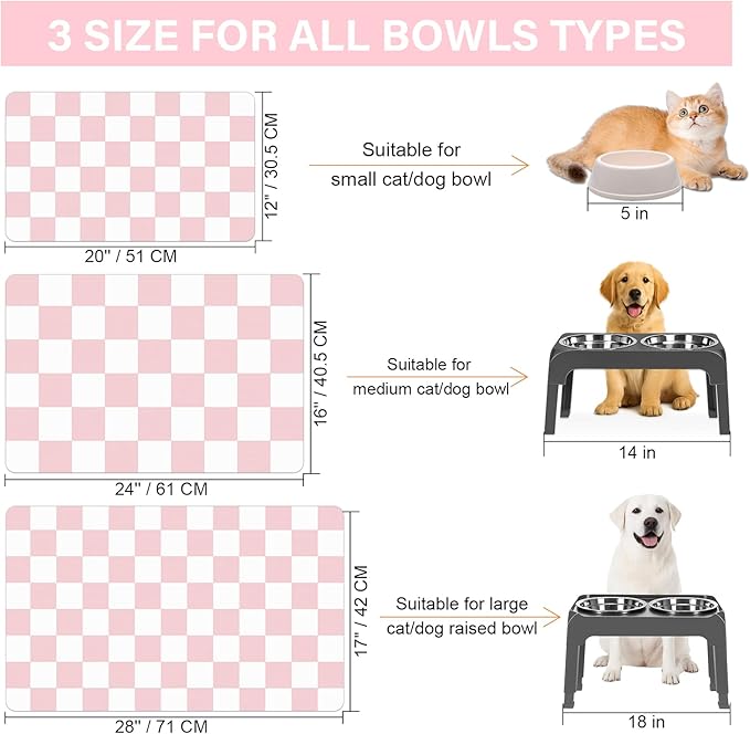 Pet Feeding Mat, Checkered Cat Bowl Mats, Quick Dry Dog Water Dispenser Mats - Image 3