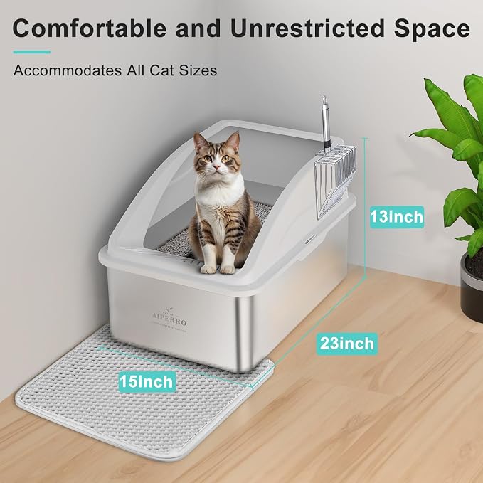 Stainless Steel Litter Box | XXL Deepened 8" Design Enclosed Box - Image 3