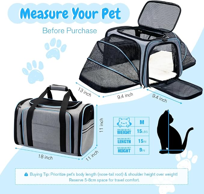 Double Expandable Cat Carrier, Airline Approved Soft-Sided Pet Travel Carrier - Image 2