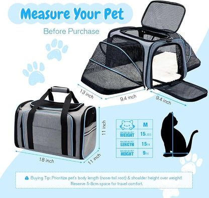 Double Expandable Cat Carrier, Airline Approved Soft-Sided Pet Travel Carrier - Image 2