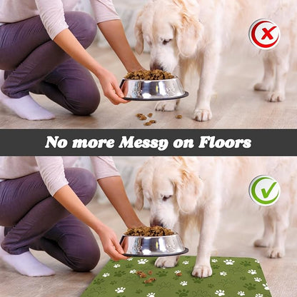 Dog Food Mat, Absorbent Water Bowl Mats Cat Pet Feeding Placemats Dark Green 16 - Image 5