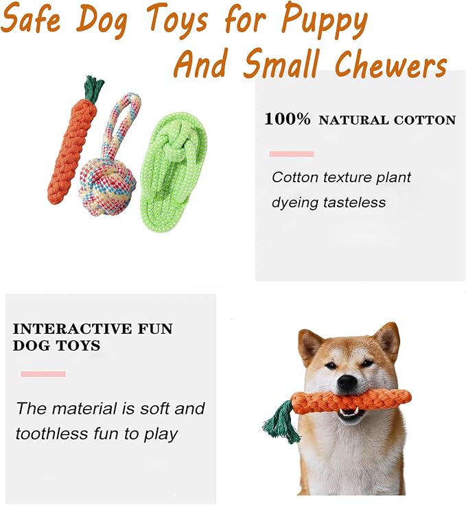 3PCS Natural Cotton Rope Toys for Small Dogs and Puppies, Dog Dental Care Chew - Image 4