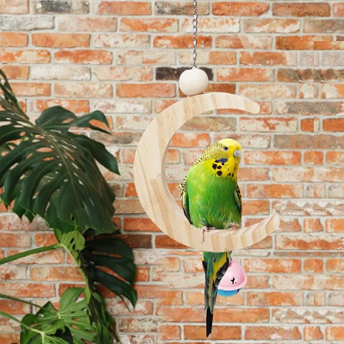 Parakeet Wood Swing Moon Shaped Hanging Ring Bird Branch Chew Parrot Toys - Image 5