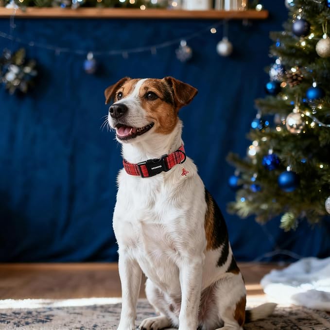 DOGWONG Christmas Plaid Dog Collar, Cute Adjustable Red Tartan Collar - Image 5