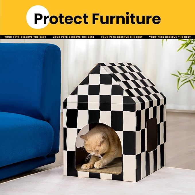 Cardboard Cat House with Scratch Pad & Catnip, Cat Play Scratching House - Image 3