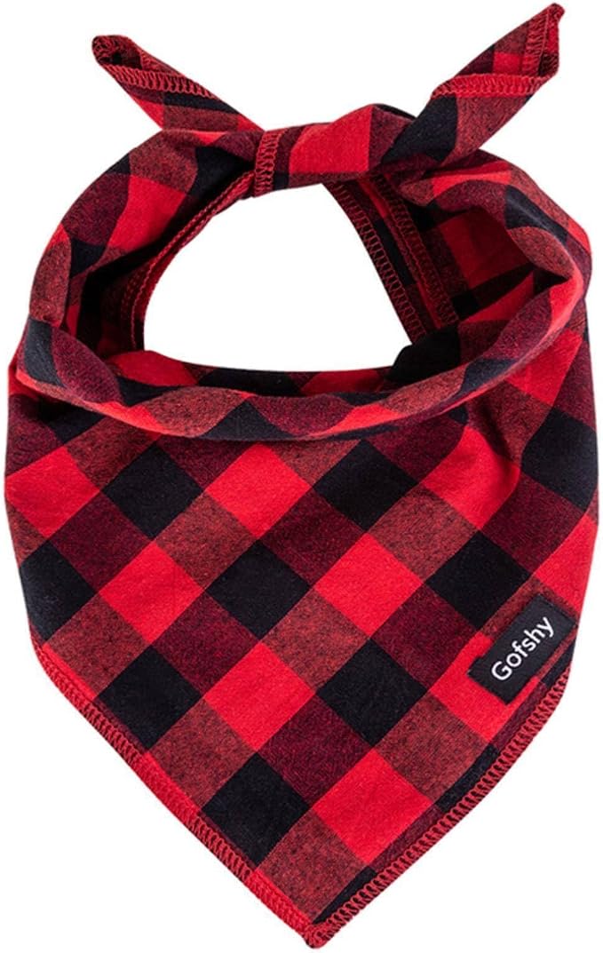 Christmas Dog Bandana Large- Red Black Dog Scarf Buffalo Plaid Printing by Gofshy