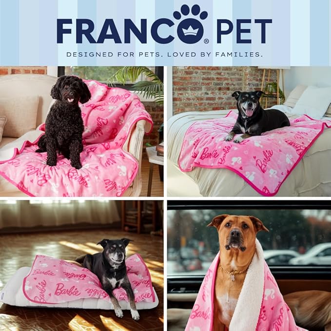 Franco Pet Barbie Super Soft Cozy Waterproof Sherpa-Backed Blanket Throw - Image 7