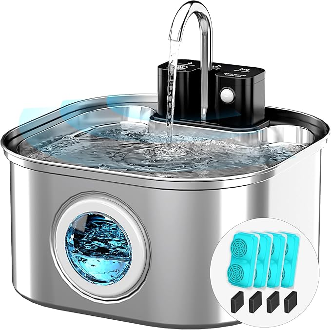 Wireless Cat Water Fountain Stainless Steel by Lawfery