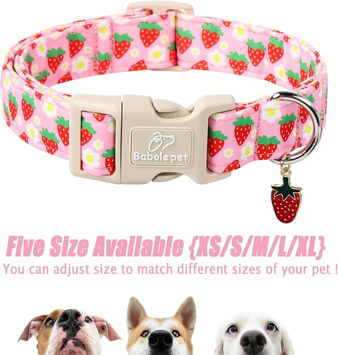 Cute Spring/Summer Dog Collar, Adjustable Pink Strawberry Dog Collars - Image 6