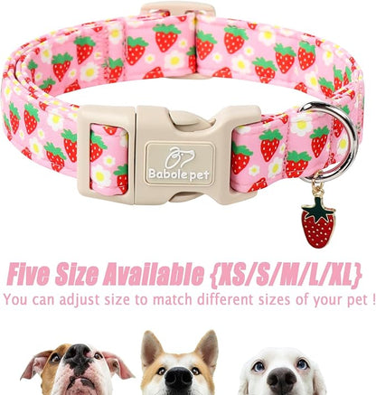 Cute Spring/Summer Dog Collar, Adjustable Pink Strawberry Dog Collars - Image 6