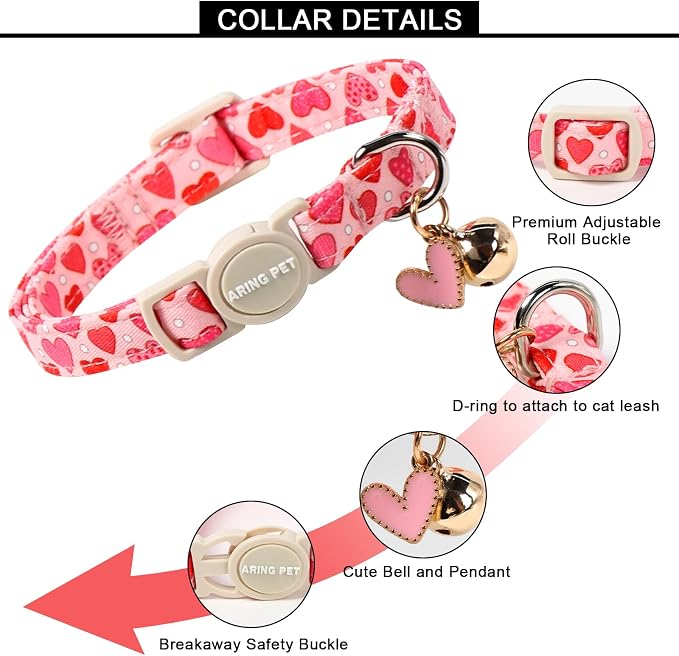 ARING PET 2 Pack Valentine's Day Cat Collar, Breakaway Kitten Small Black White - Image 2