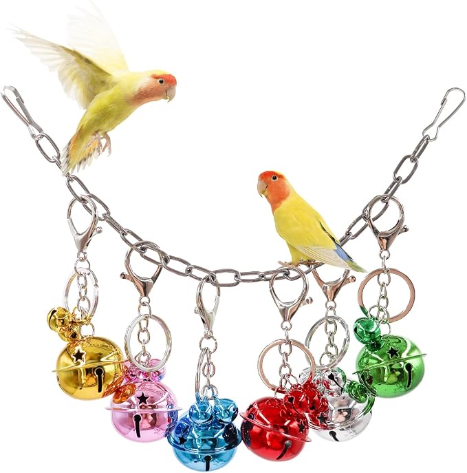 Oooct Bird Swing Bells Toys, Colorful Parrot Metal Bells, Hanging Bird Chewing by Oooct